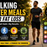 Person walking outdoors after a meal to support fat loss, improve blood sugar control, and boost metabolism through daily walking.